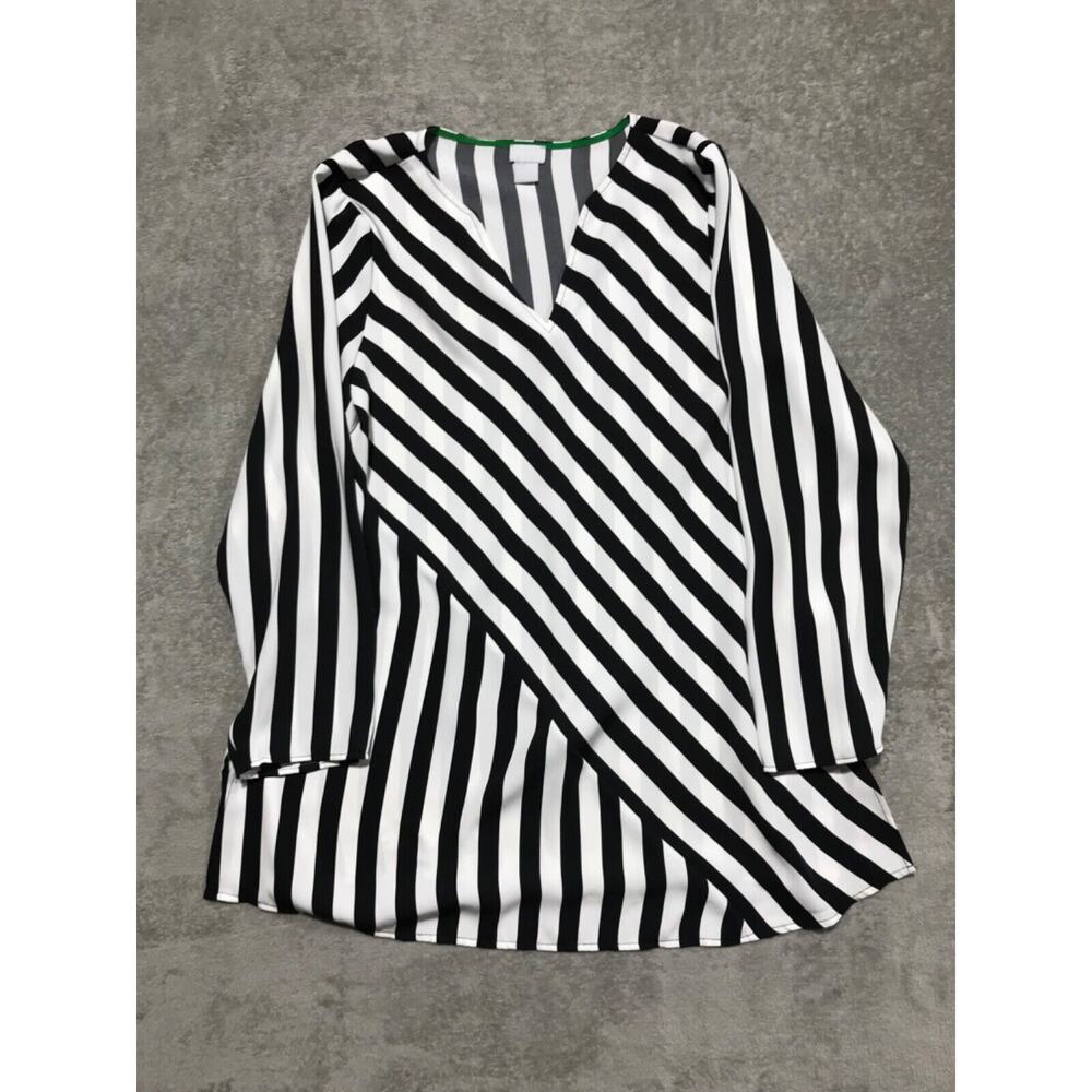 Chico's Womens Striped Black White Lightweight Long Asymmetrical Tunic Large/12